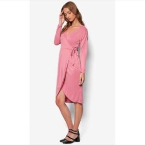 Topshop‎ Rose Colored Midi Long Sleeve Wrap Dress, Size 4
